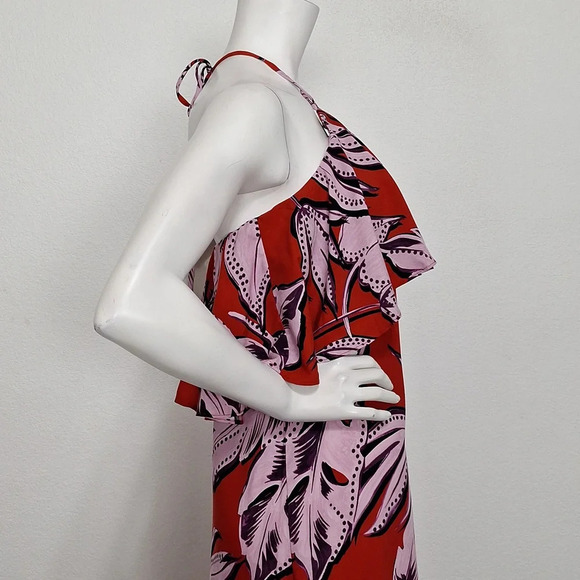 MSK "NEW" Aurora Red Floral Tropical Bohemian Halter Neck Boho Maxi Dress Size S - Picture 10 of 15
